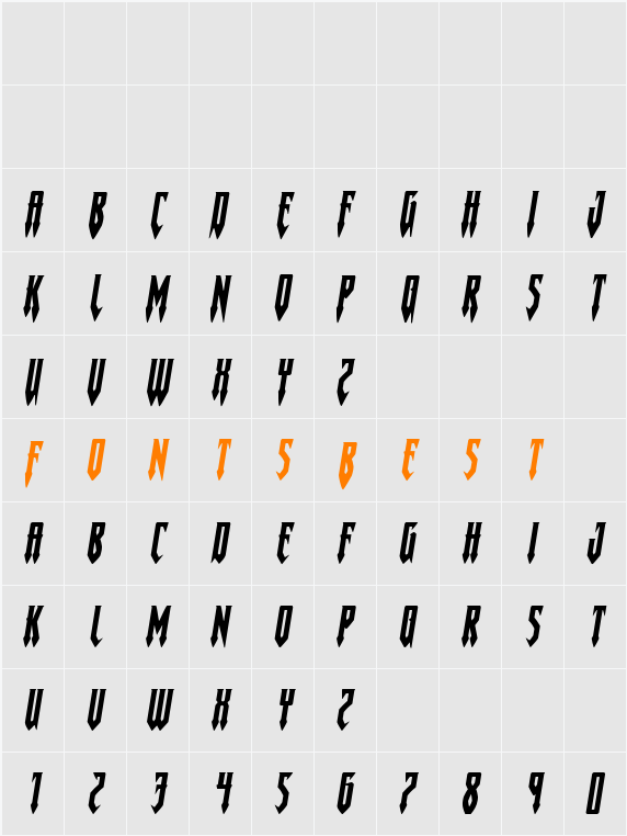 Gotharctica Expanded Italic Character Map