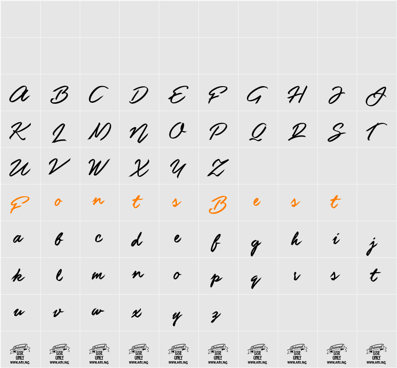 Guld Script PERSONAL USE ONLY Character Map