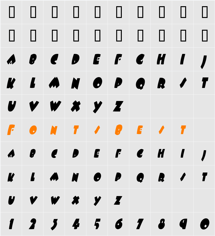 Wampum-Condensed Character Map