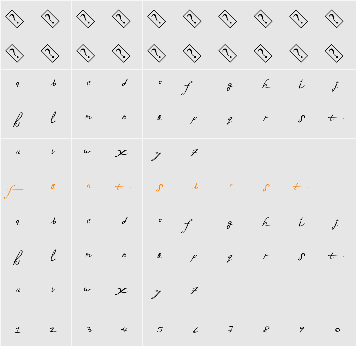 ExtraFineScript Character Map