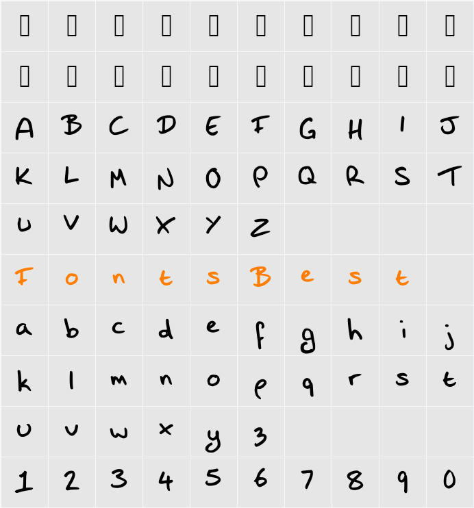 Shazi Hand Character Map