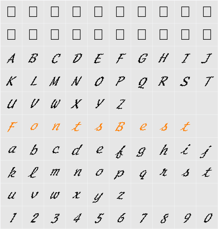 FZ HAND 20 SPIKED ITALIC Character Map