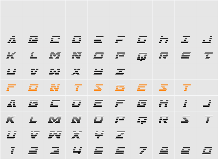 Trans-America Gradient Italic Character Map
