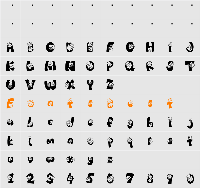 PUNCH!!!!! Character Map