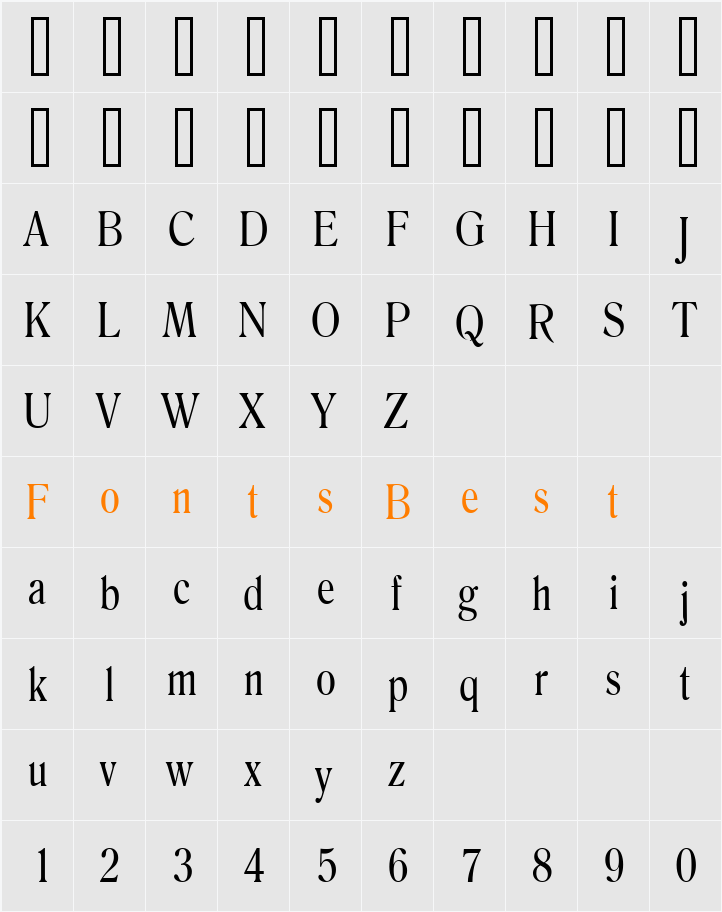 Roomy Condensed Character Map
