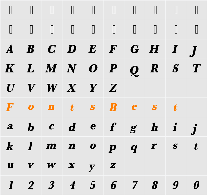 URWBaskerTExtBolExtNar Character Map