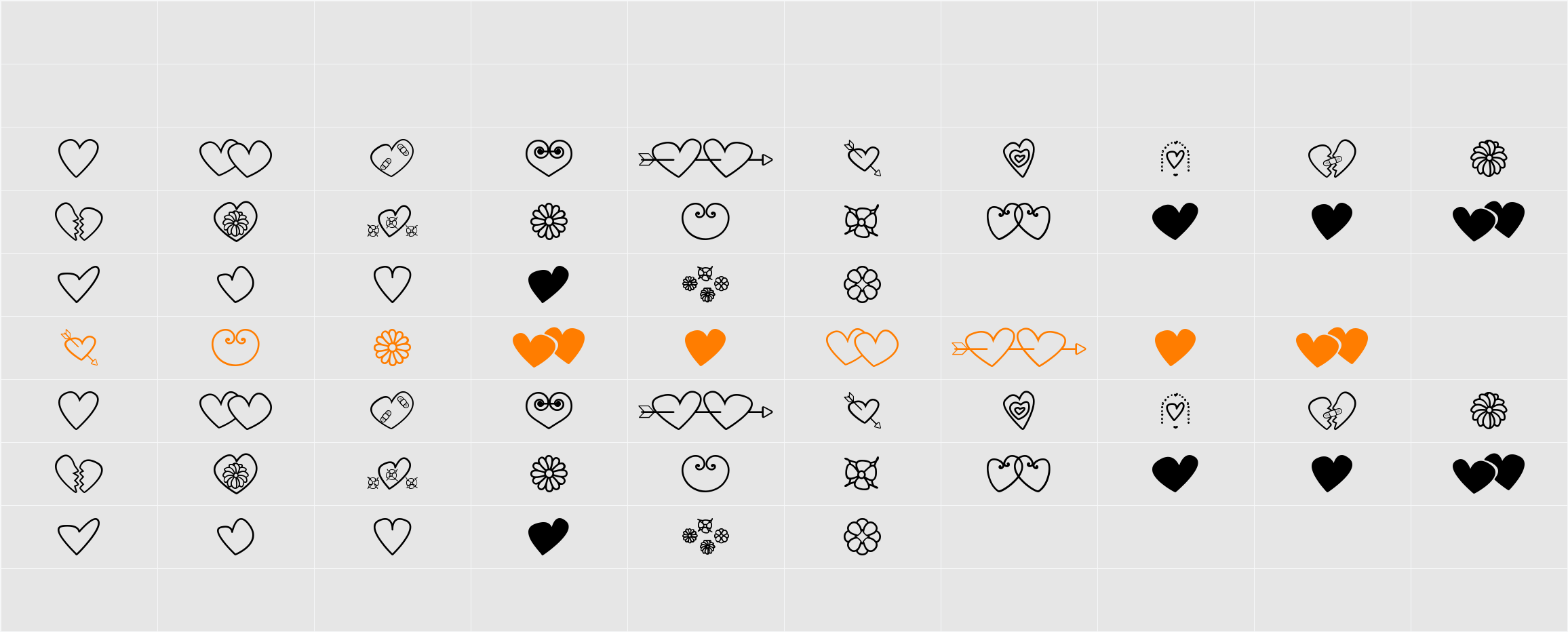 hearts and flowers for valentines Character Map