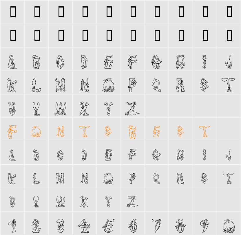 Bizzy Bunny Character Map