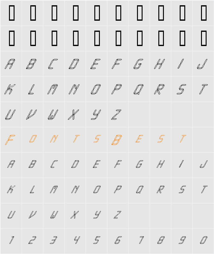 SegmentLCDItalics Character Map