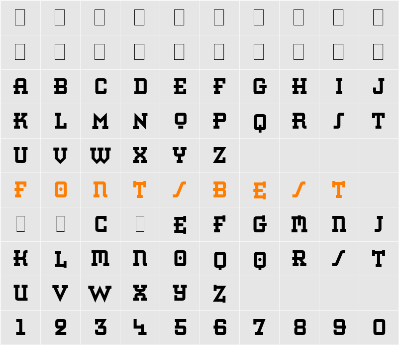 Retro Bold LET Character Map