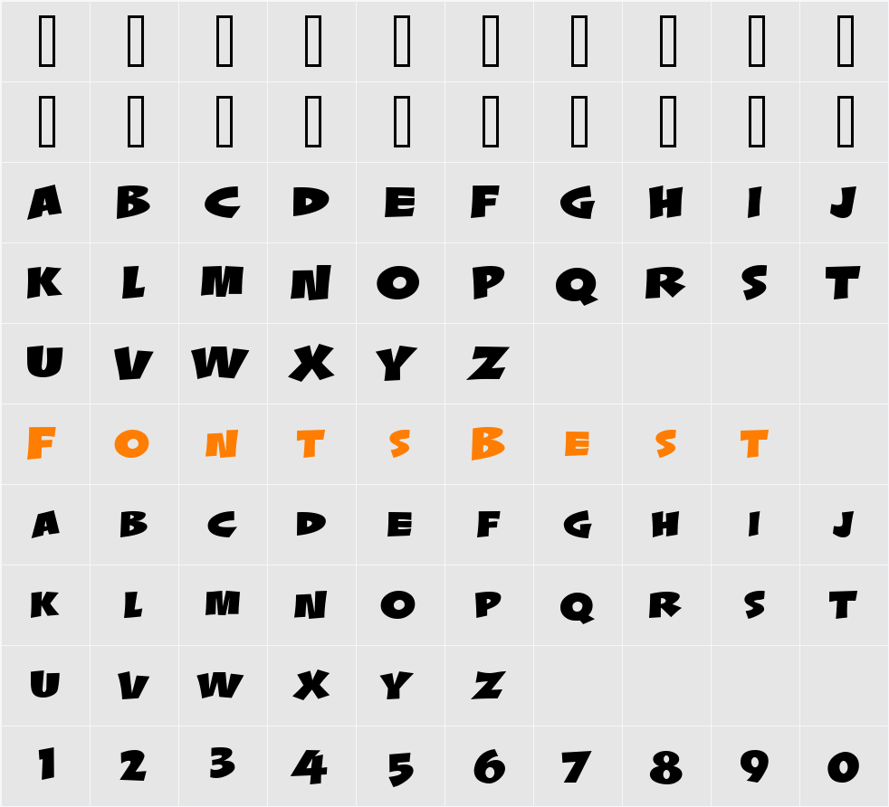 LHF Splash Regular Character Map