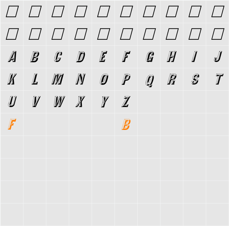 Tejaratchi italic Character Map