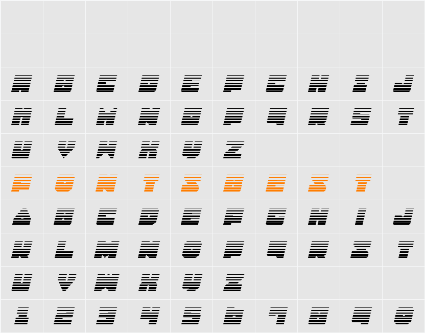 Lobo Tommy Gradient Italic Character Map