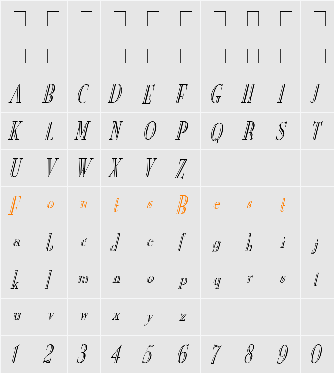 New Eng. Engr. Condensed Character Map