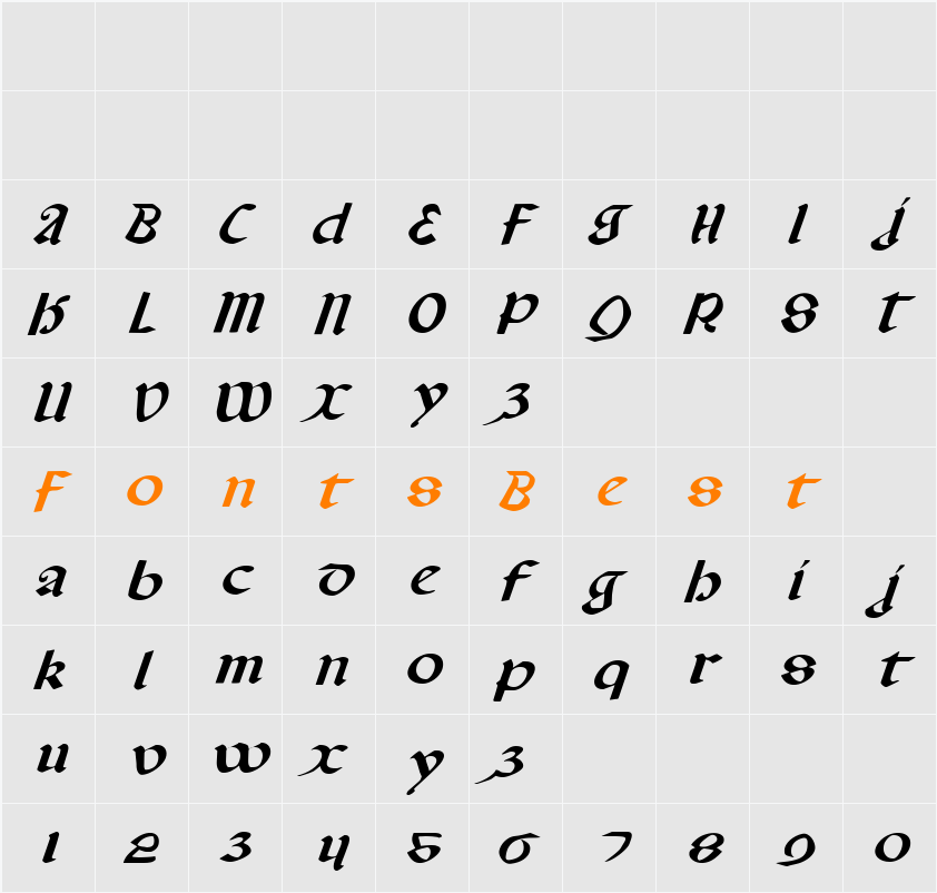 Valerius Expanded Italic Character Map