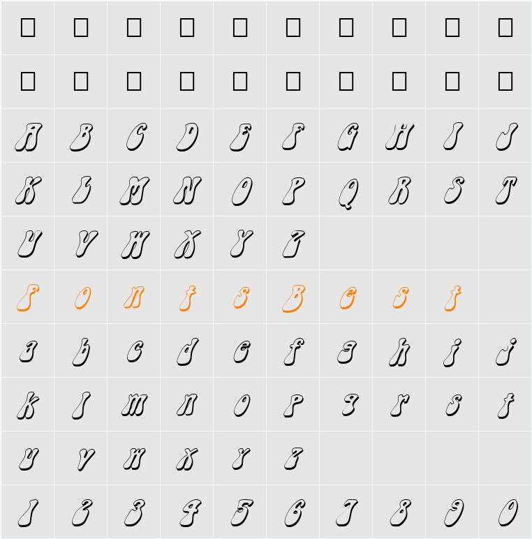 FZ JAZZY 14 3D ITALIC Character Map