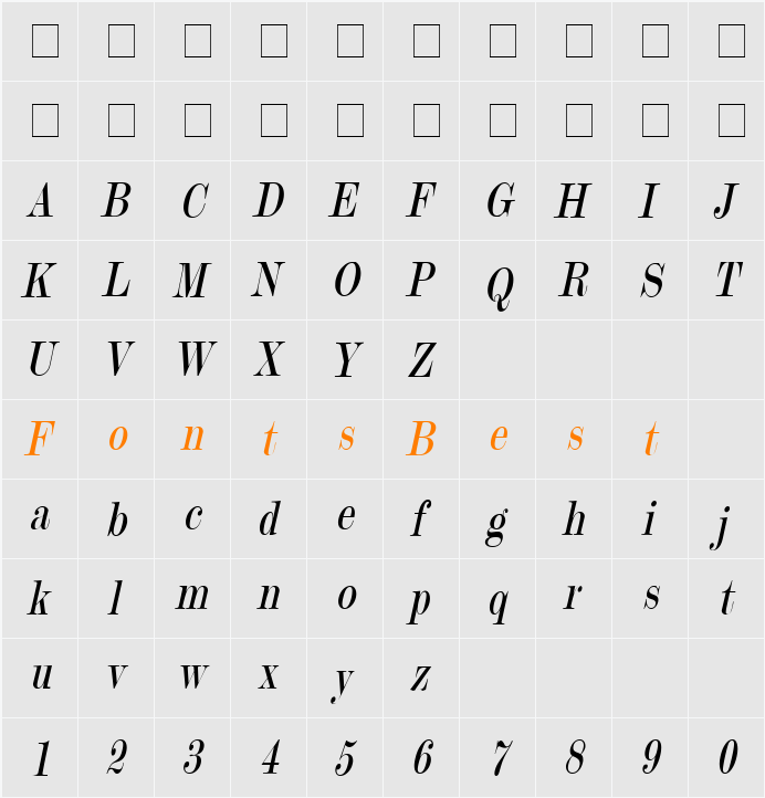 Update 20 Condensed Character Map
