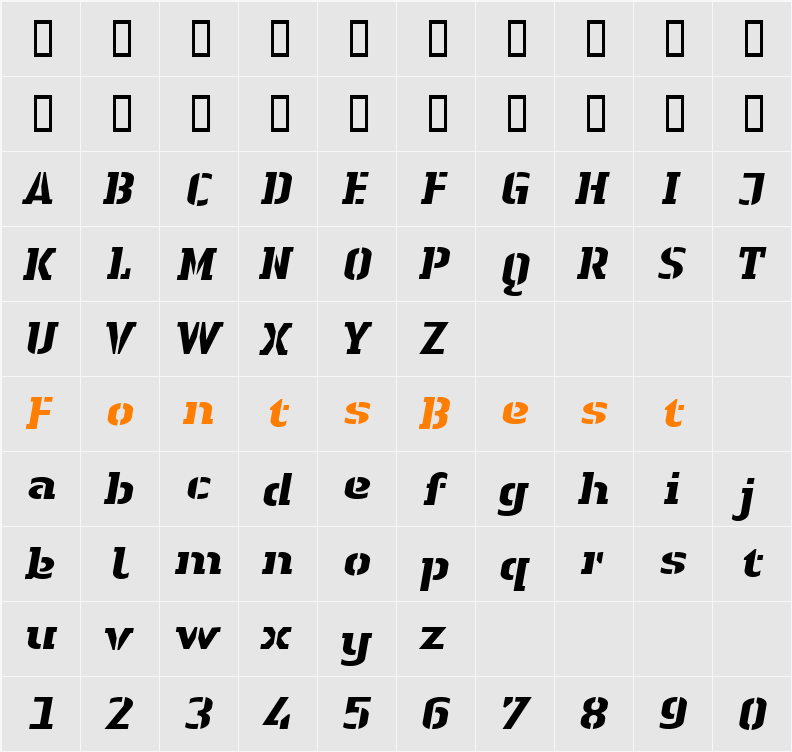 LTAuthenticStencil Character Map