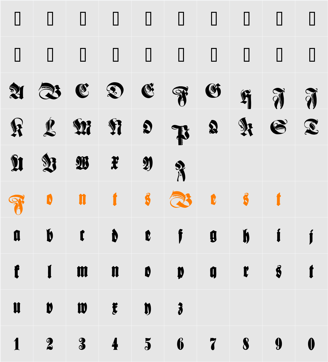 Schmale Anzeigenschrift Zier Character Map