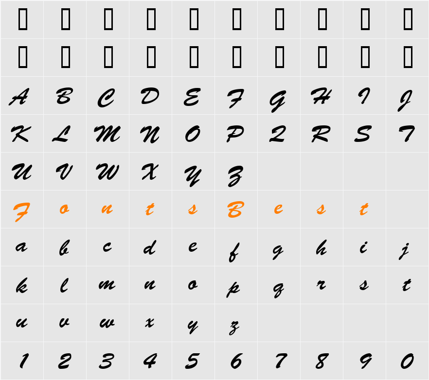 GE Brush Strokes Character Map
