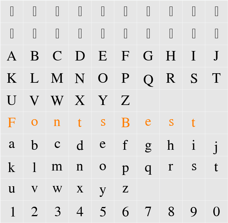 NimbusRomNo9T Character Map