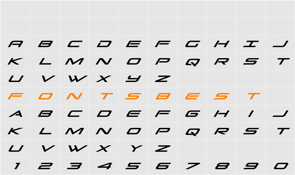 Grand Sport Condensed Italic Character Map