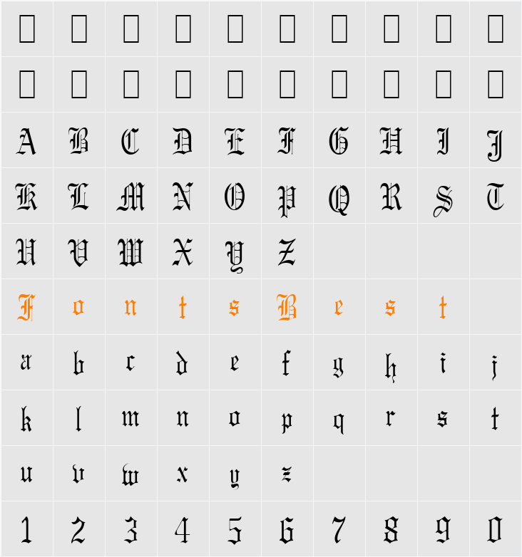 Gregory-Condensed Character Map