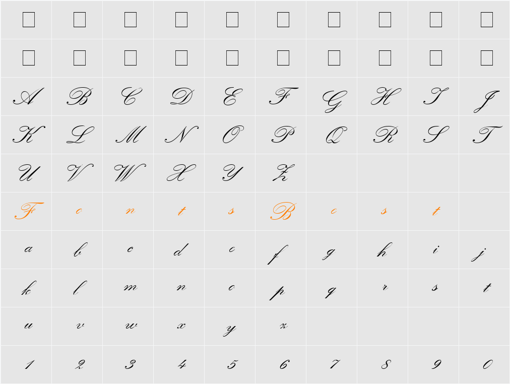Quill Script SSi Character Map