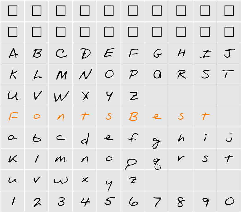 EvansHand Character Map