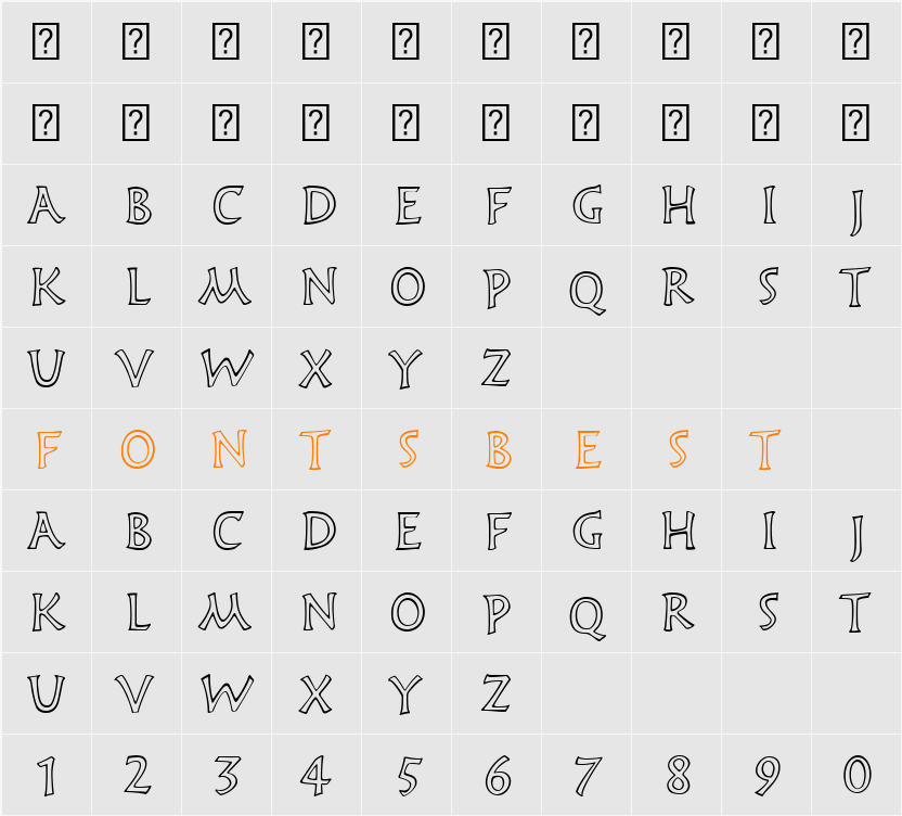 Frutiger Capitalis Outline Character Map