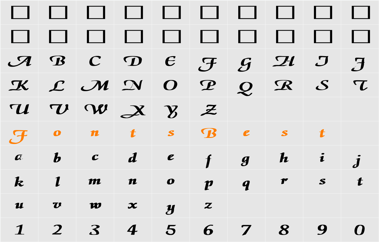 ElGar Ex Bold Character Map