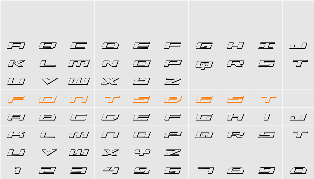 Trireme 3D Italic Character Map