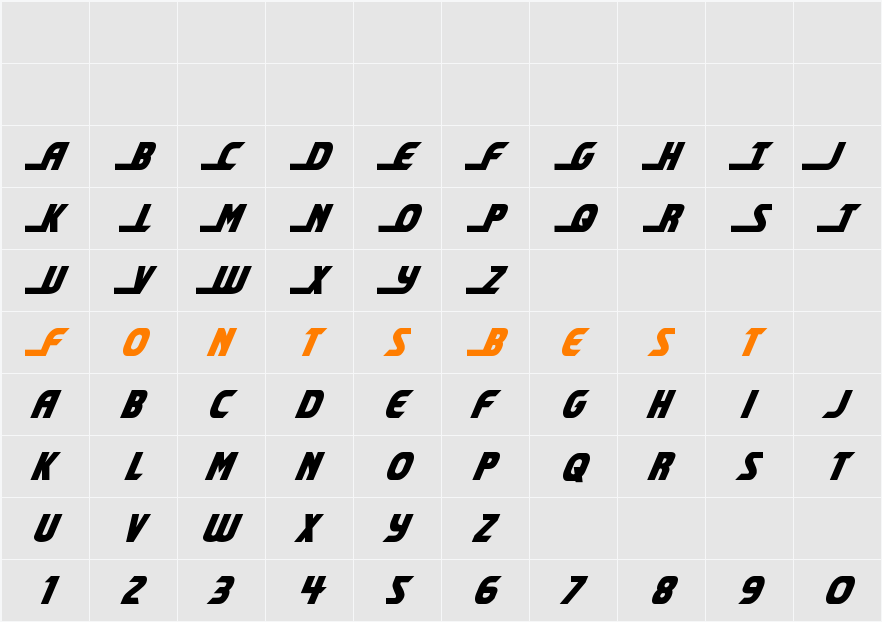 Shining Herald Condensed Italic Character Map