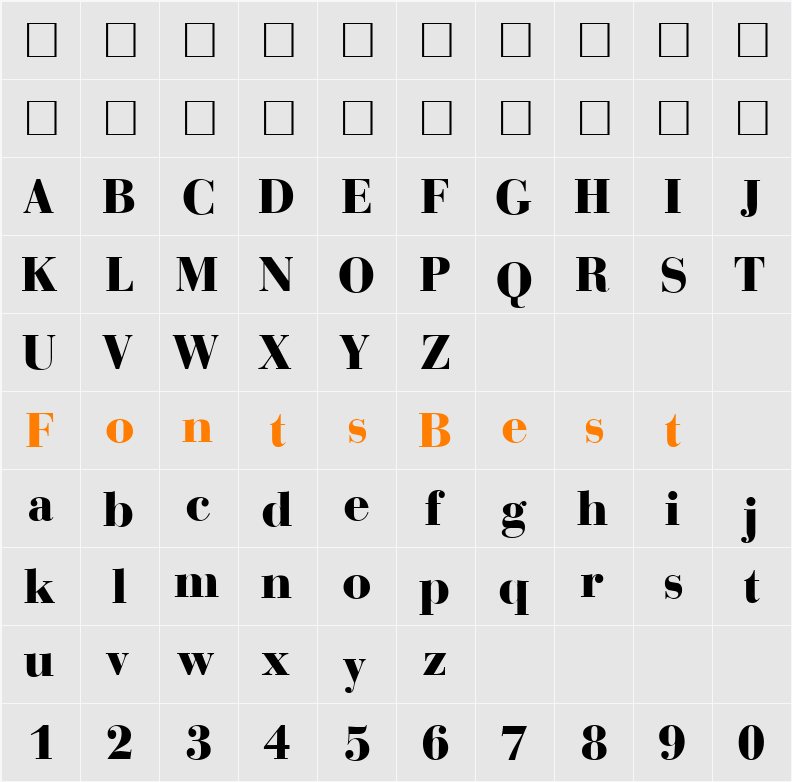 BodoniRecutHeavy Character Map