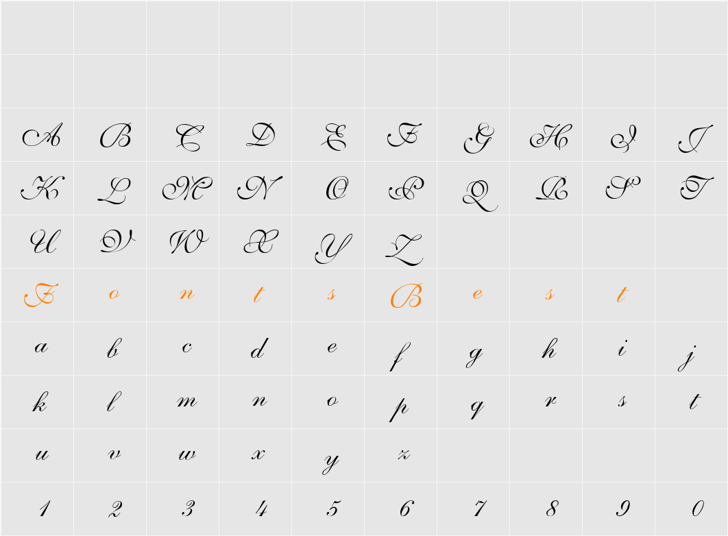 Parsons Italic Character Map