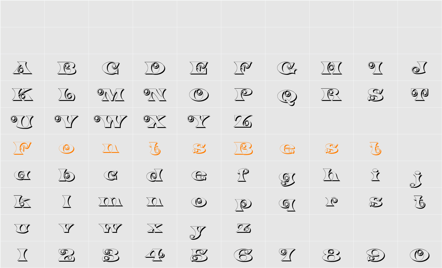 K22 Spiral Swash Shadow Character Map