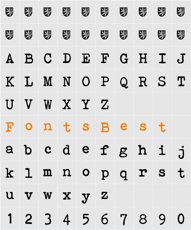 Bohemian typewriter Character Map