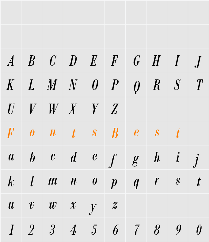 Bodoni BE Character Map