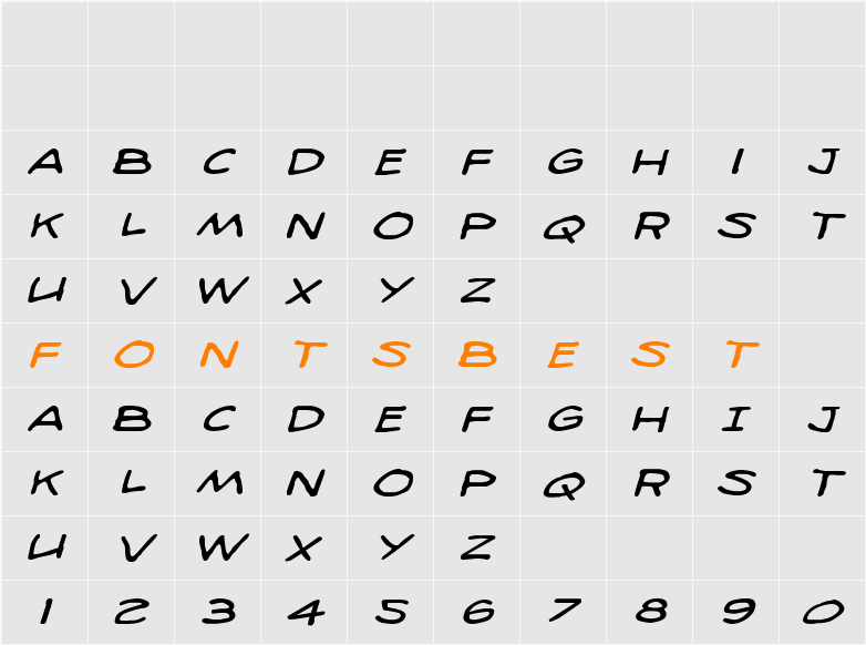 98 Bottles of Beer Expanded Italic Character Map