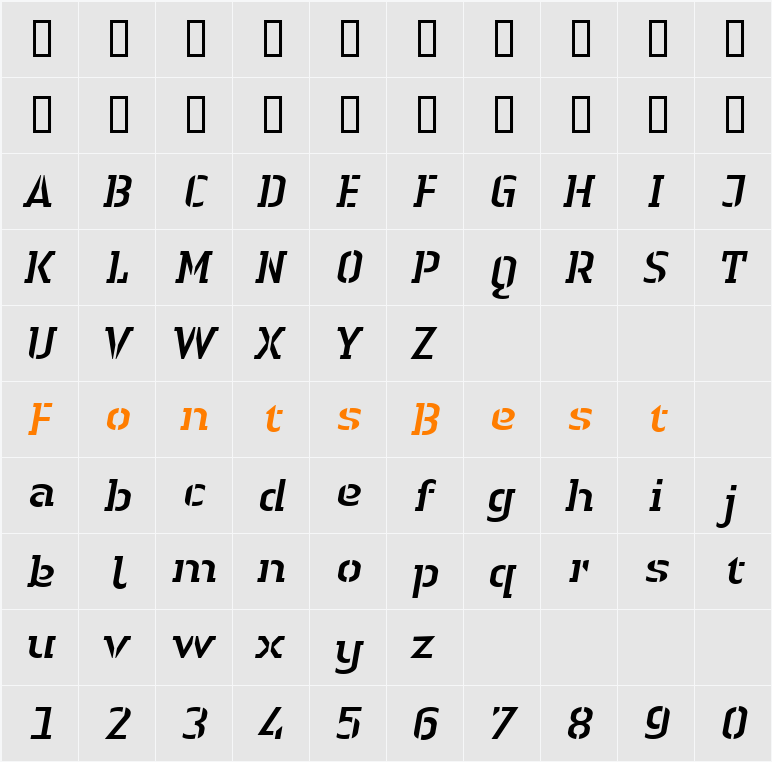 LTAuthenticStencil Character Map