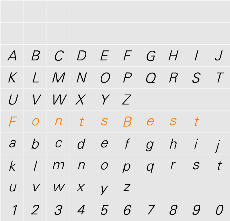 Univers-Light Character Map