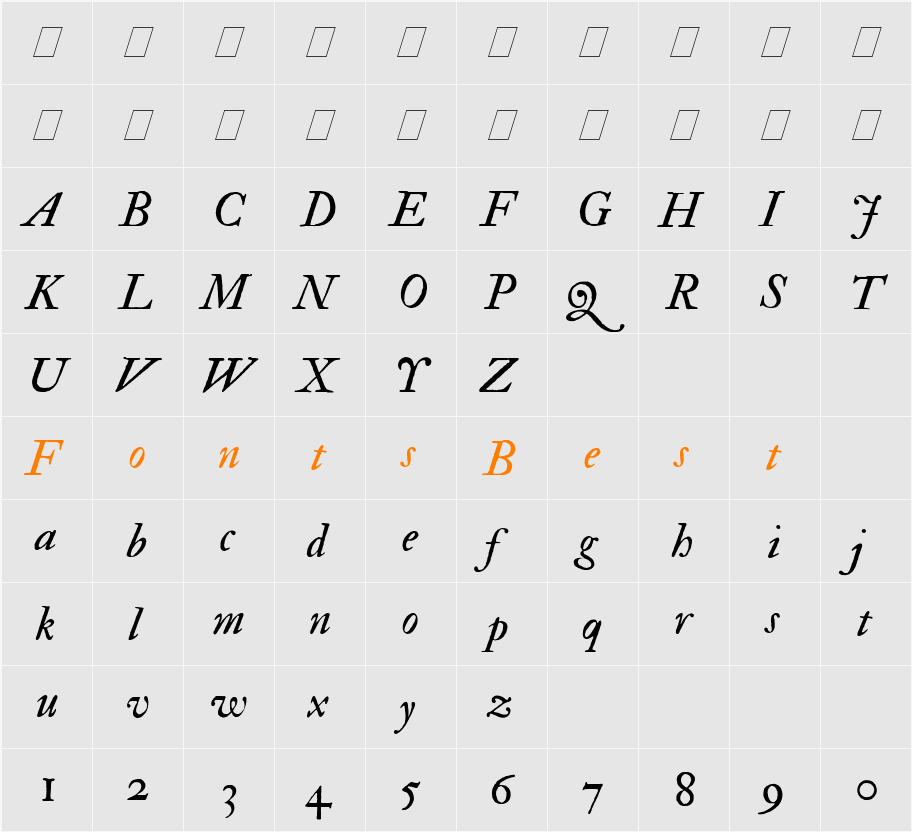 IM FELL Double Pica Character Map