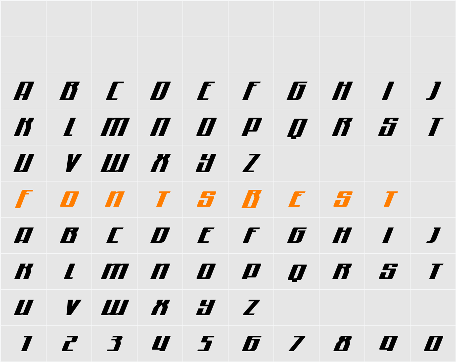 Quantum of Malice Expanded Italic Character Map