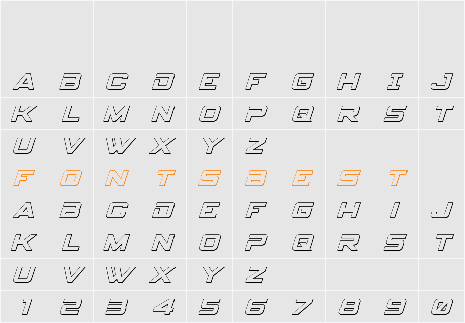 Spy Agency 3D Italic Character Map