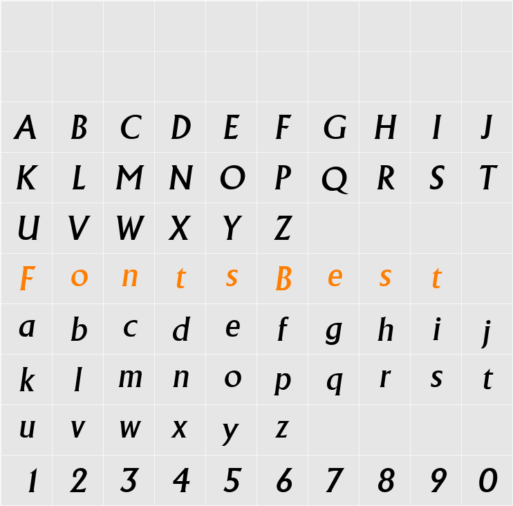 JacobBecker-Medium Character Map