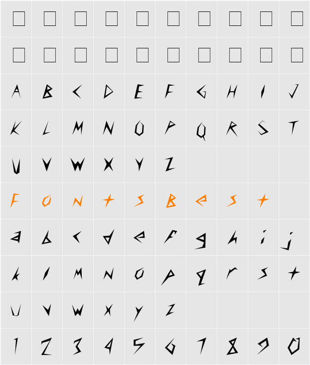 Slasher Character Map