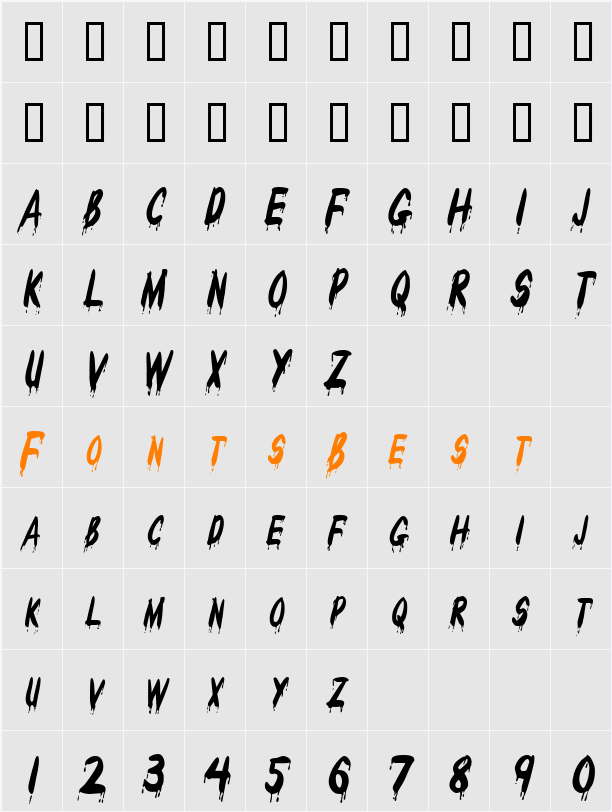 Drips-Condensed Character Map
