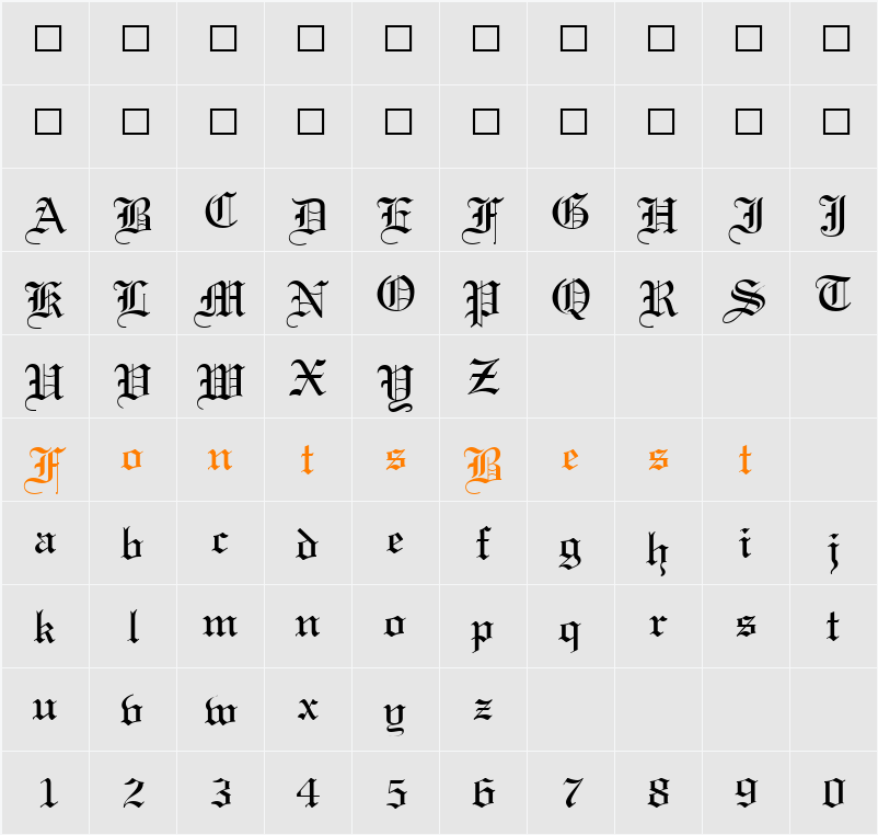 Oldtext Character Map
