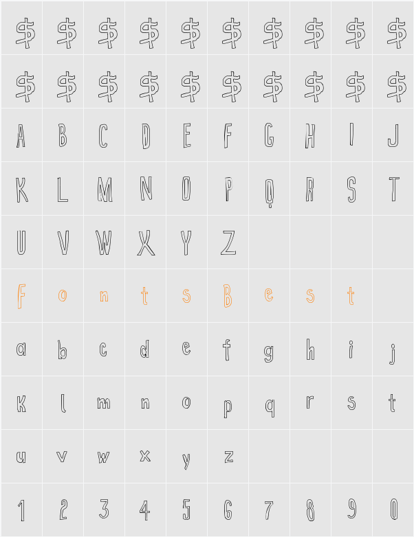 True 2D Outline Character Map