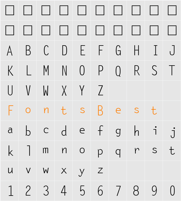Ocelot Monowidth Character Map